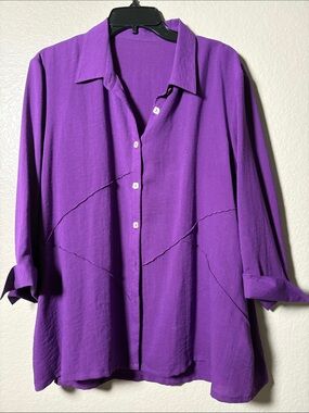 Casual Linen Purple Long-Sleeve Button-Down Shirt